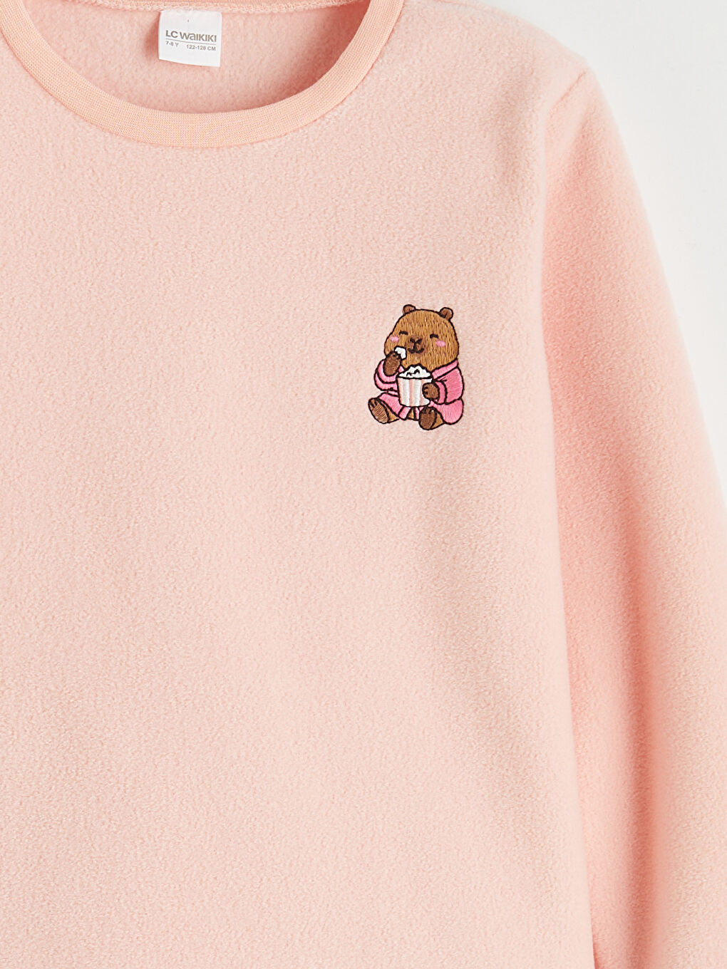 Pembe Bisiklet Yaka Nakışlı Kız Çocuk Polar Pijama Takım-5