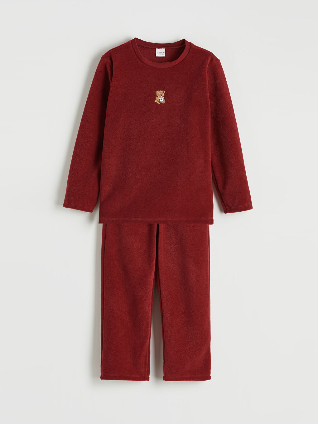 Bordo Kız Çocuk Nakışlı Bisiklet Yaka Pijama Takım