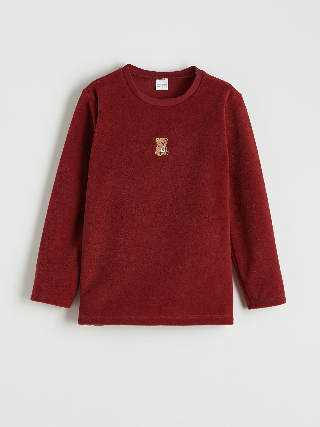 Bordo Kız Çocuk Nakışlı Bisiklet Yaka Pijama Takım-1