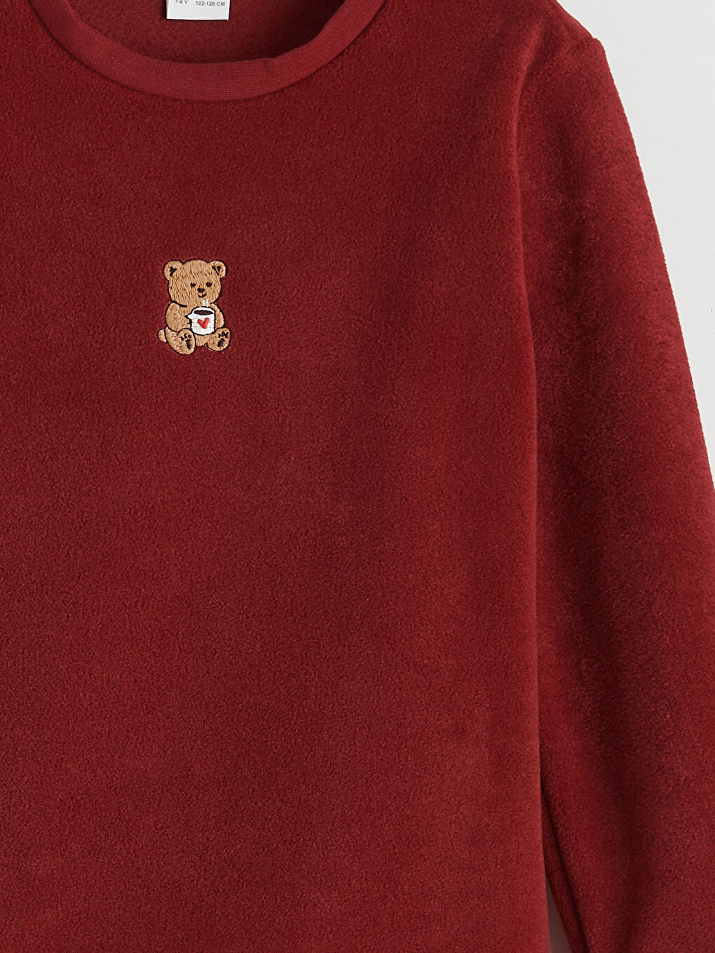 Bordo Kız Çocuk Nakışlı Bisiklet Yaka Pijama Takım-5