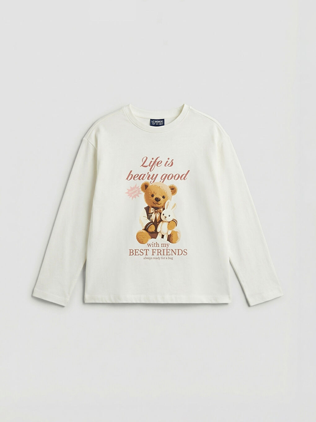 Ekru Ayı Baskılı Kız Çocuk Pijama Takım-1