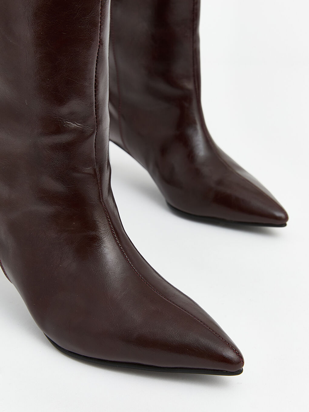 Bordo Sivri Burunlu Kadın Topuklu Kadın Çizme-2