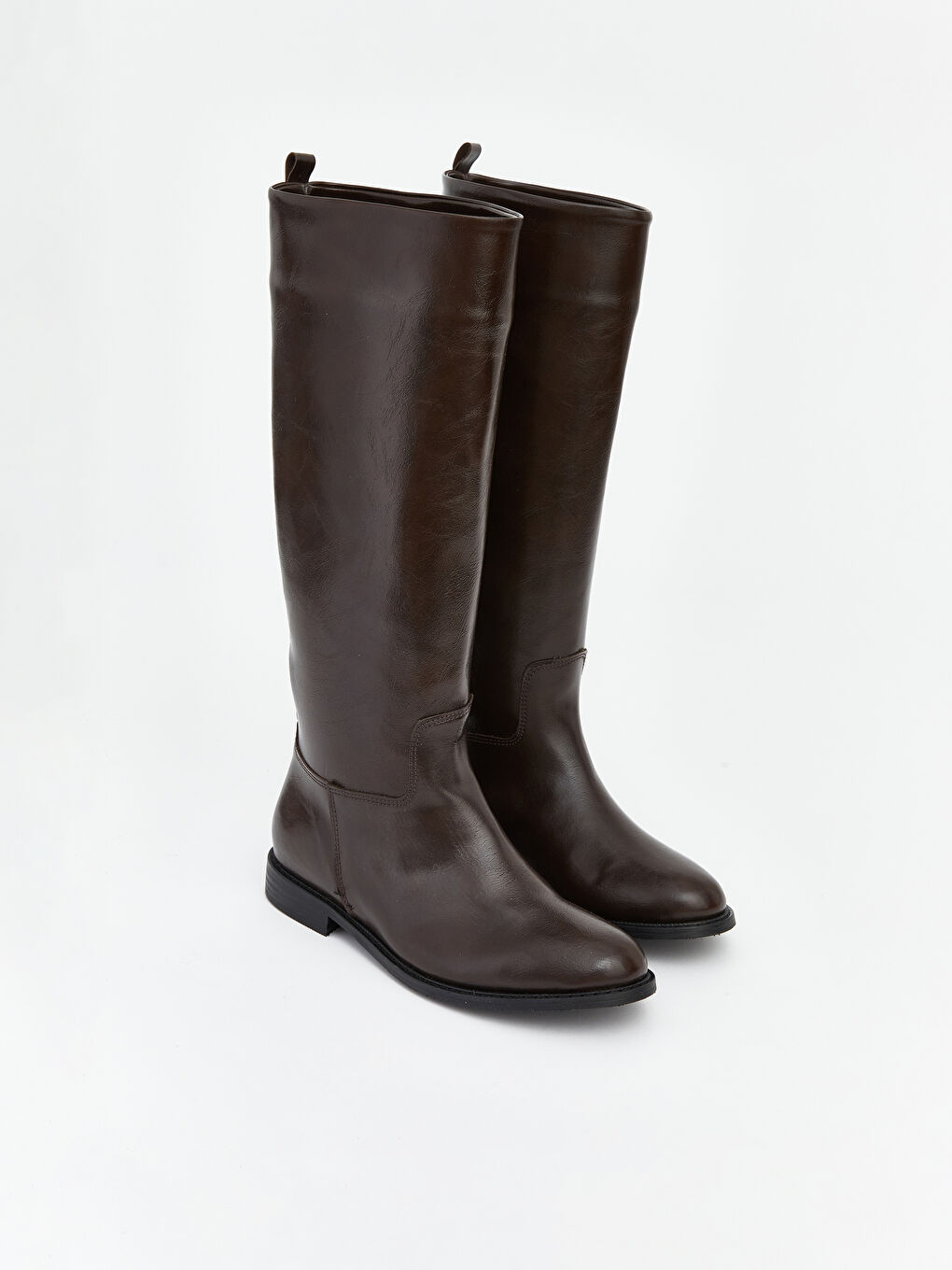 Kahverengi Deri Görünümlü Kadın Çizme