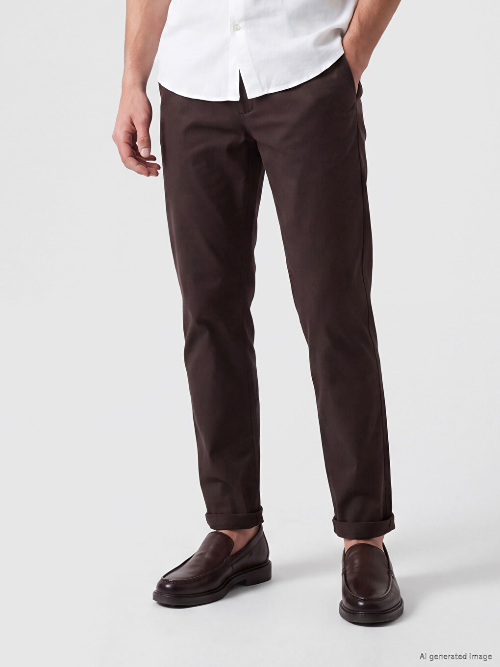 Kahverengi Regular Fit Gabardin Erkek Chino Pantolon-1