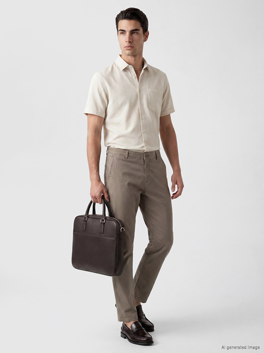 Kahverengi Regular Fit Gabardin Erkek Chino Pantolon-1