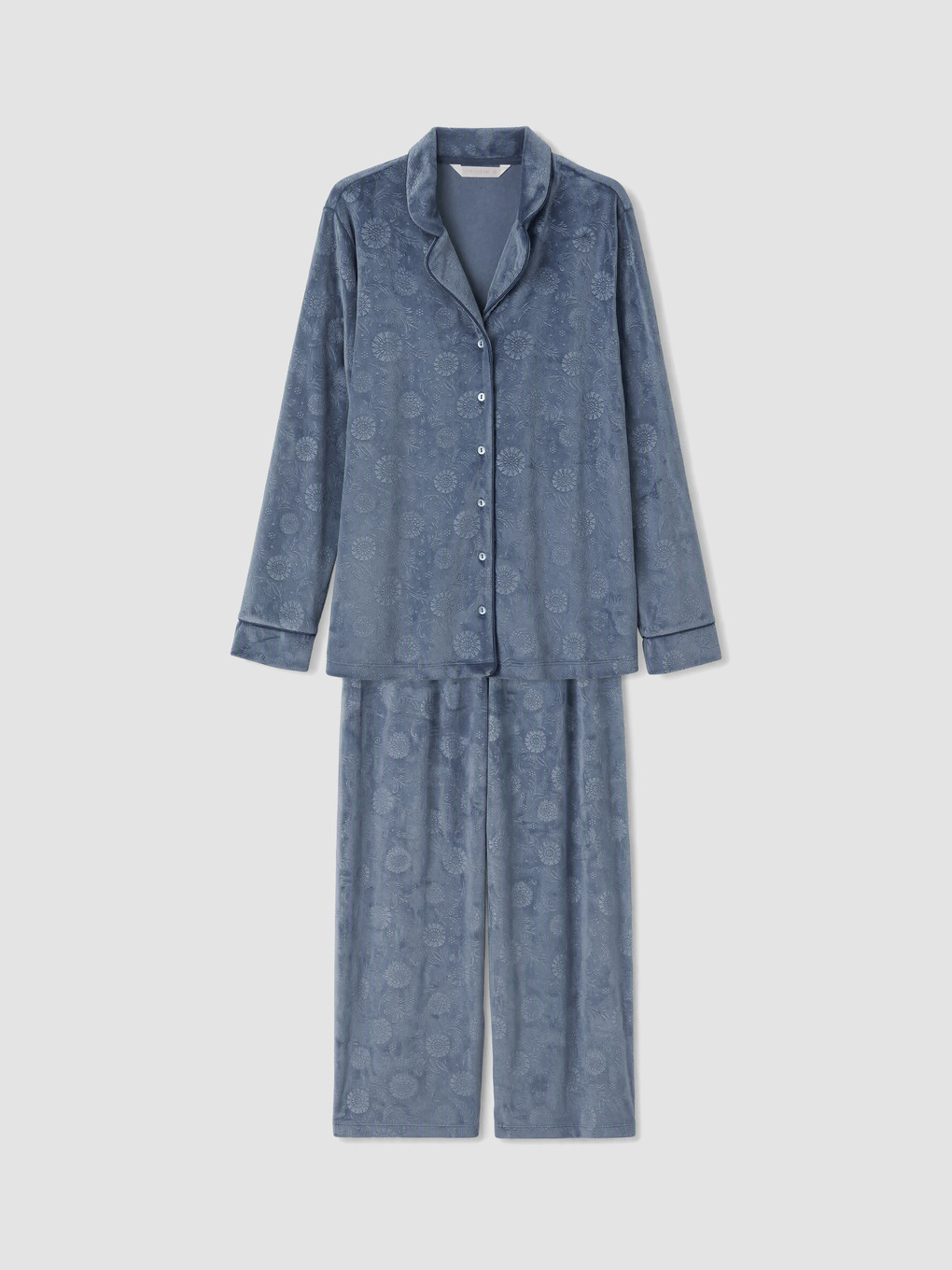 İndigo Gömlek Yaka Kadife Kadın Pijama Takım-4