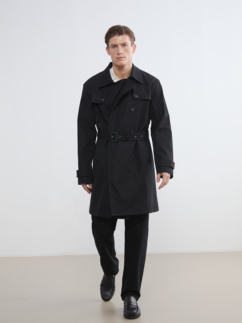 Siyah Standart Kalıp Erkek Trençkot-1