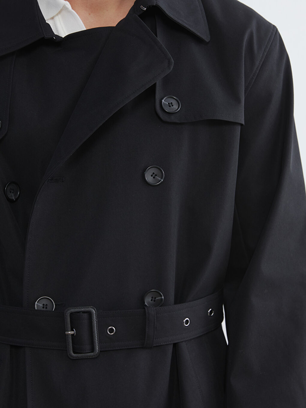 Siyah Standart Kalıp Erkek Trençkot-2