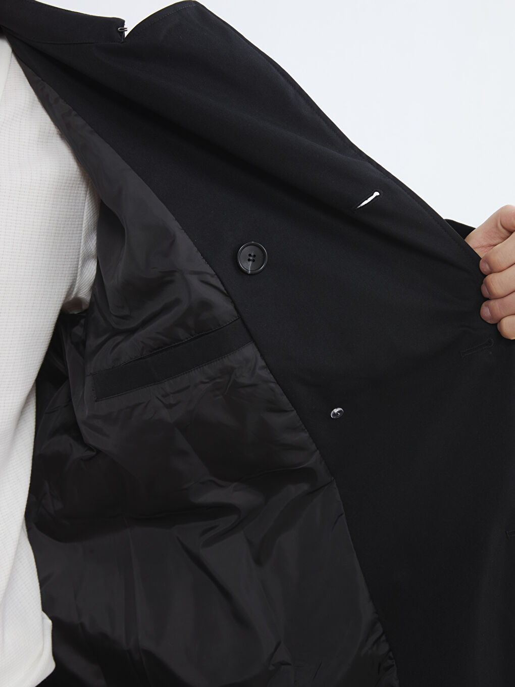 Siyah Standart Kalıp Erkek Trençkot-3