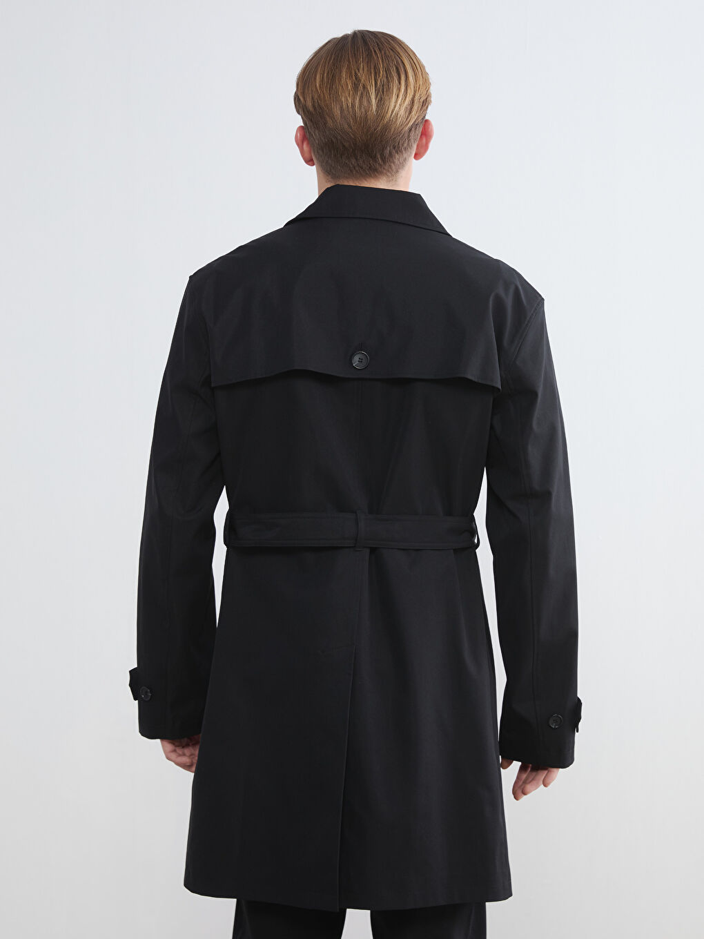 Siyah Standart Kalıp Erkek Trençkot-4