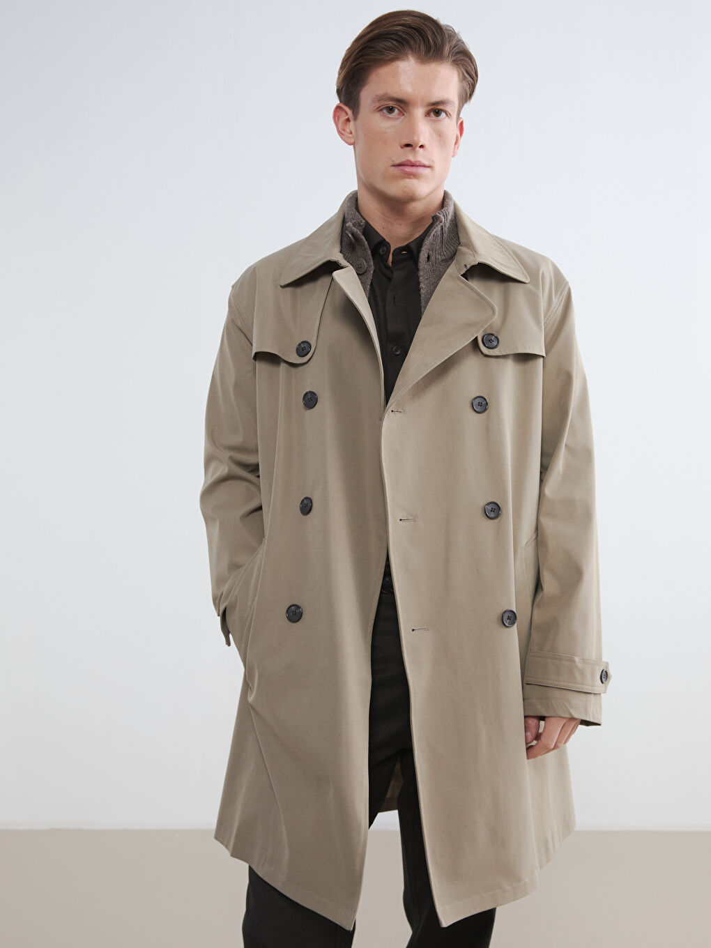 Kahverengi Standart Kalıp Erkek Trençkot