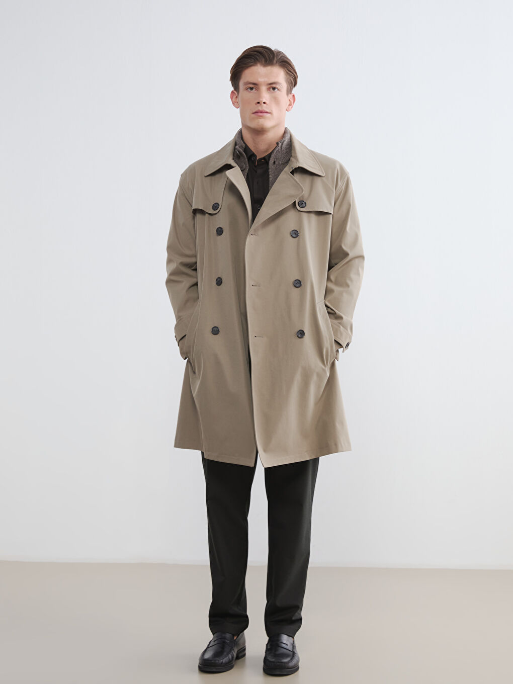 Kahverengi Standart Kalıp Erkek Trençkot-1