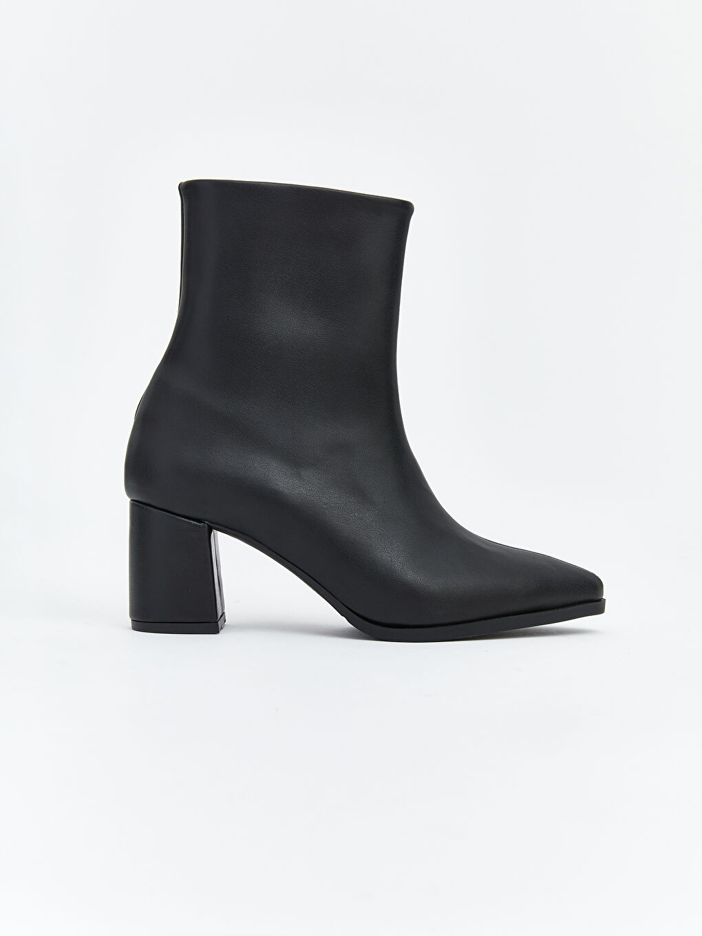 Siyah Fermuarlı Kalın Topuklu Sivri Burunlu Kadın Bot-1