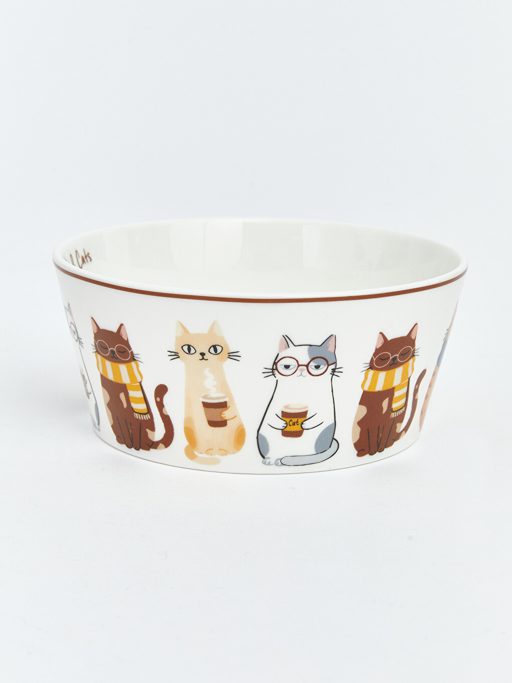 Round Formed Cat Printed Slogan Porcelain Bowl-1
