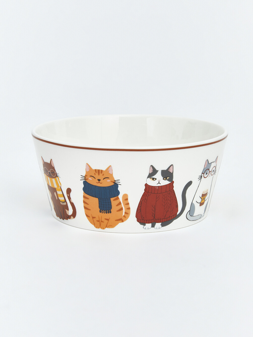 Round Formed Cat Printed Slogan Porcelain Bowl-2