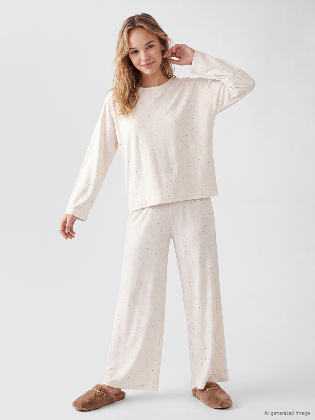 Crew Neck Patterned Women's Pyjamas Set