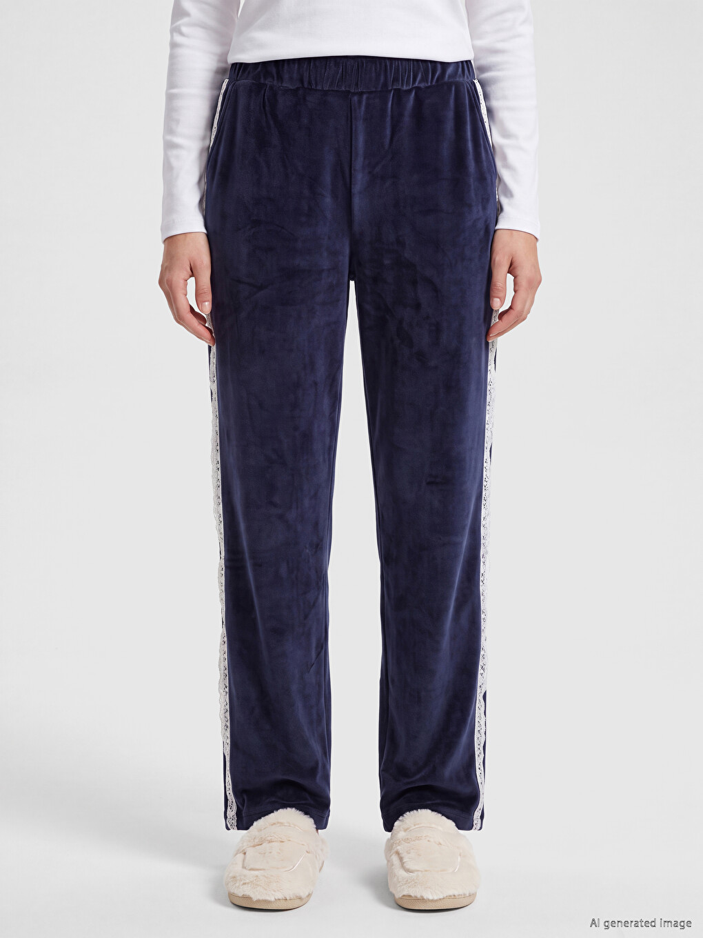 Sides Striped Women's Velvet Pyjamas Bottom-1