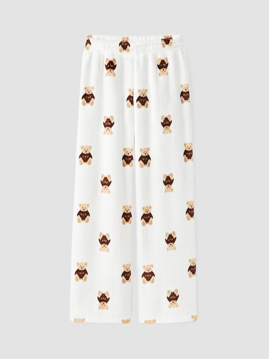 Ekru Ayı Teddy Desenli Kadın Pelüş Pijama Altı-4
