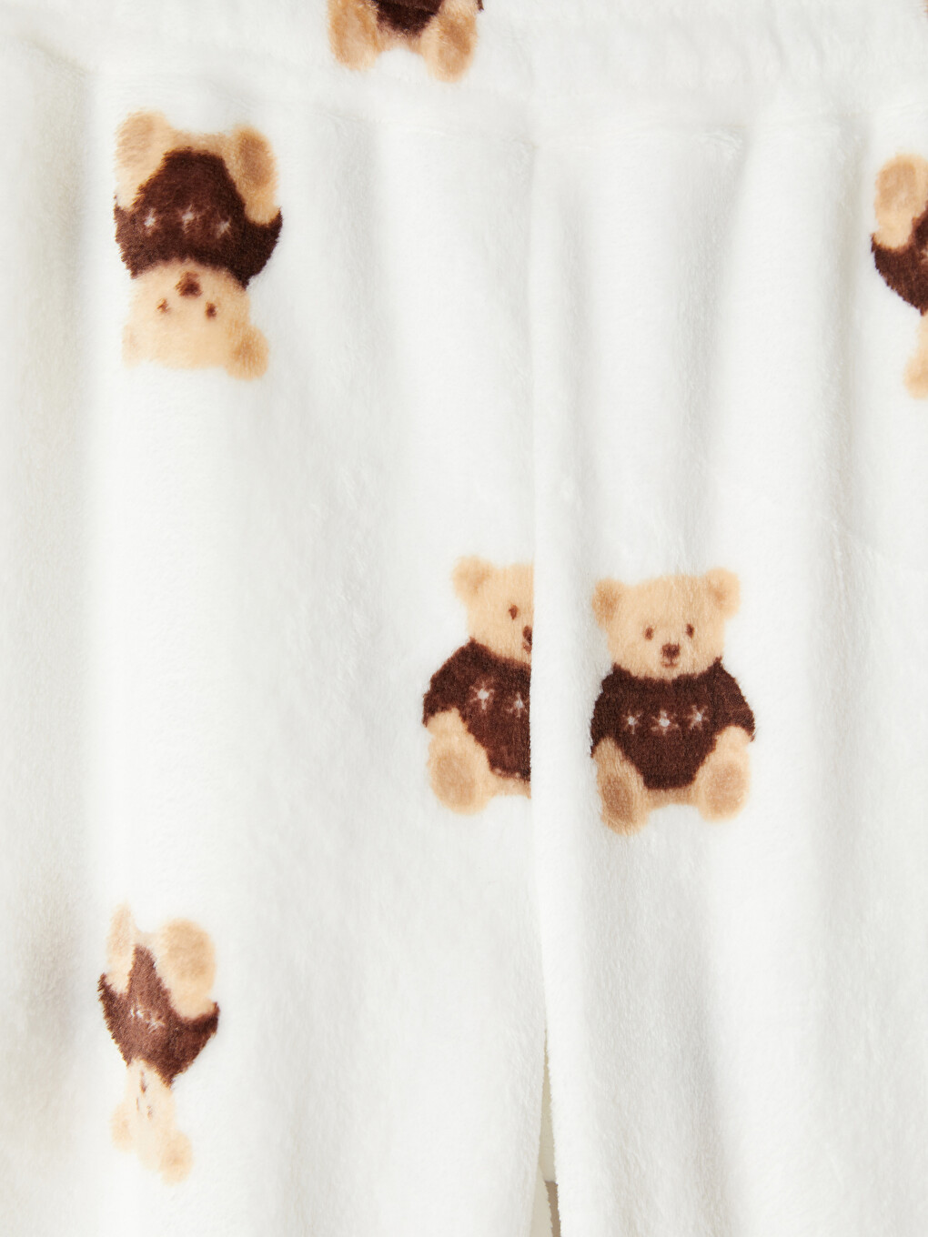 Ekru Ayı Teddy Desenli Kadın Pelüş Pijama Altı-5