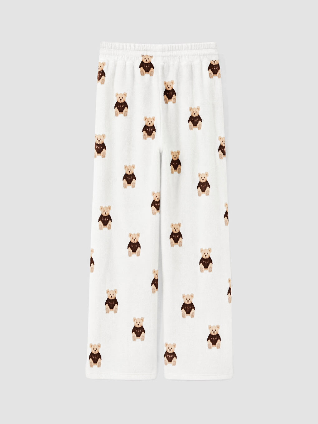 Ekru Ayı Teddy Desenli Kadın Pelüş Pijama Altı-6