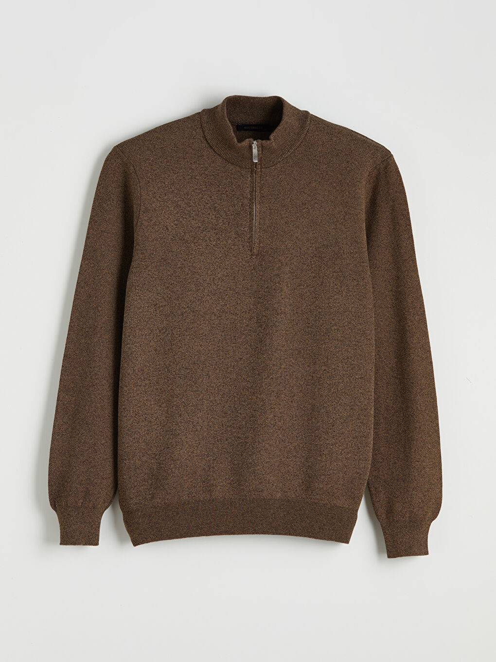 Kahverengi Dik Yaka Erkek Triko Kazak-4