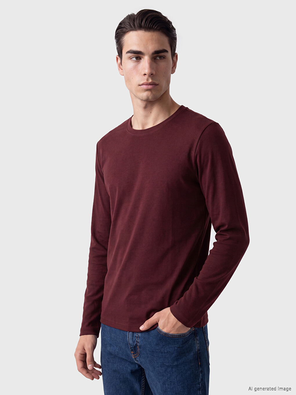 Bordo Bisiklet Yaka Uzun Kollu Erkek Tişört