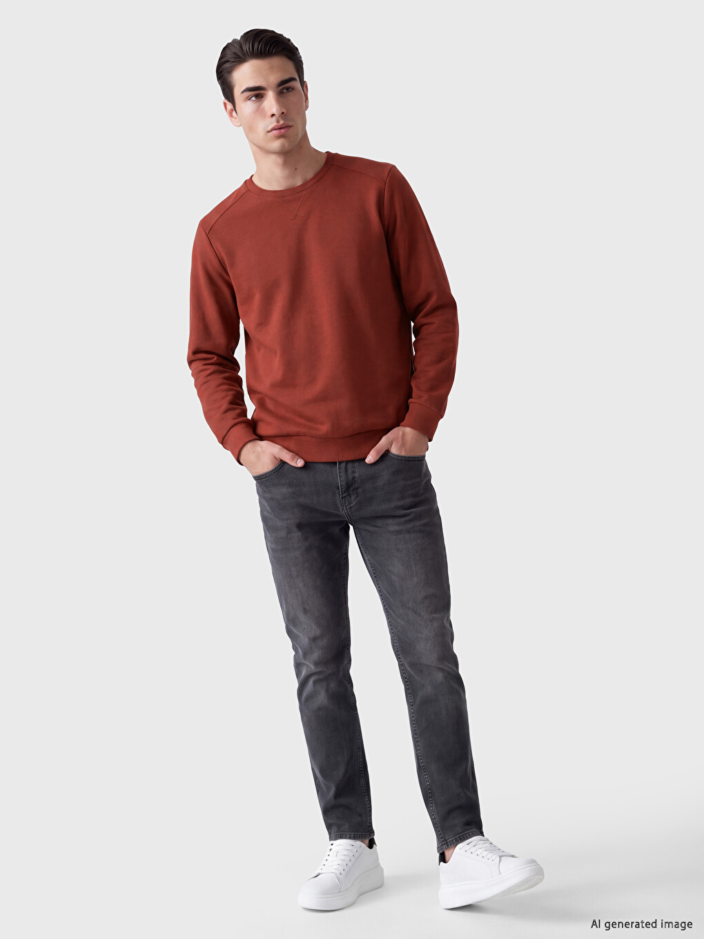 Mashkull Ngjyre Kafe Sweatshirt-1