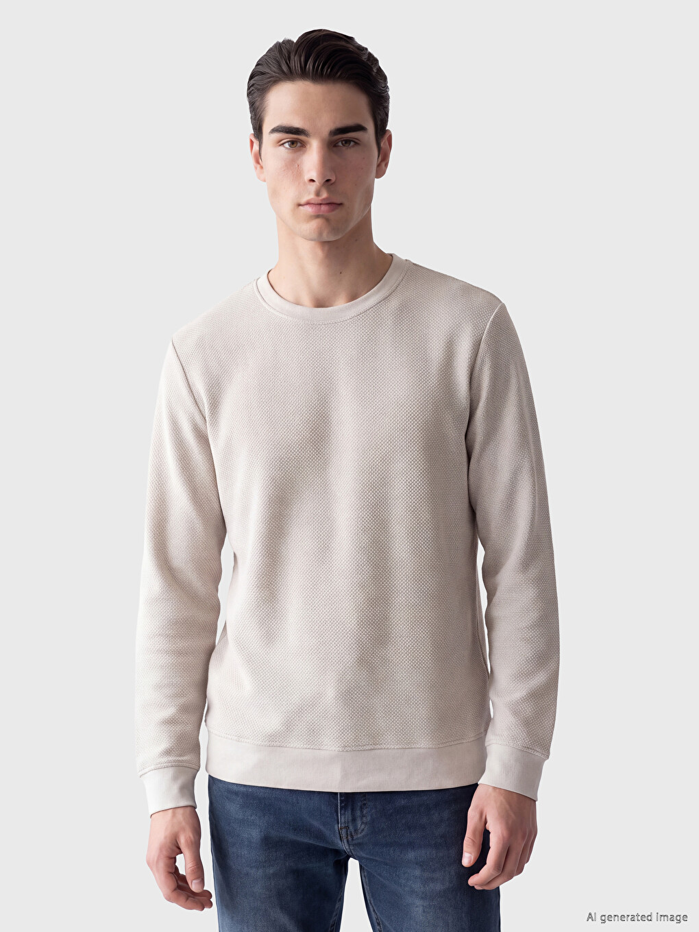 Gri Bisiklet Yaka Erkek Sweatshirt-1