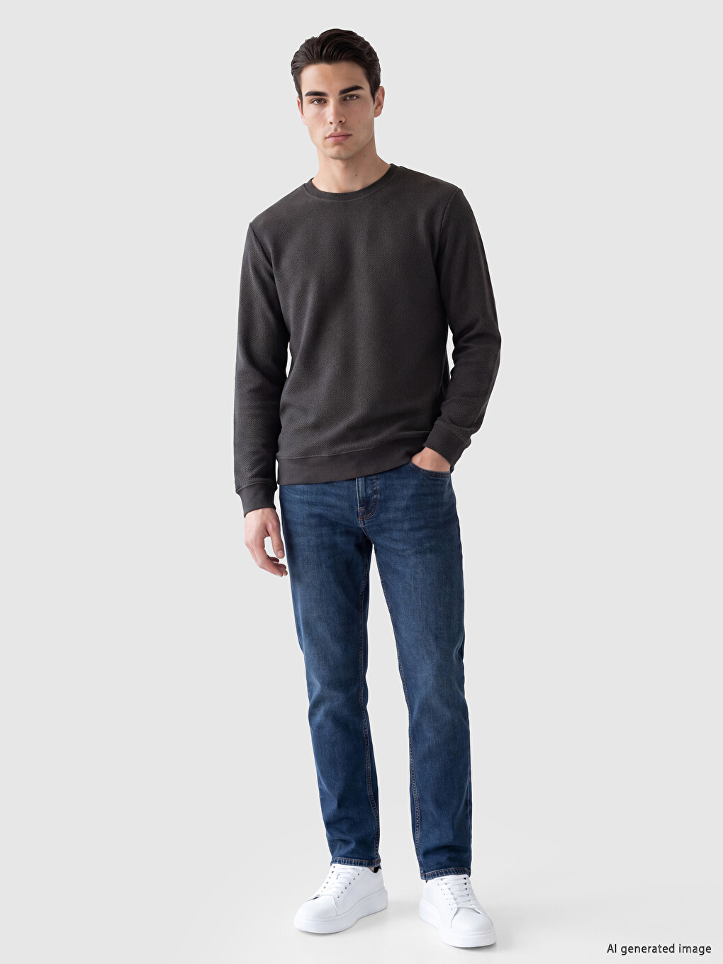 Antrasit Bisiklet Yaka Erkek Sweatshirt-1