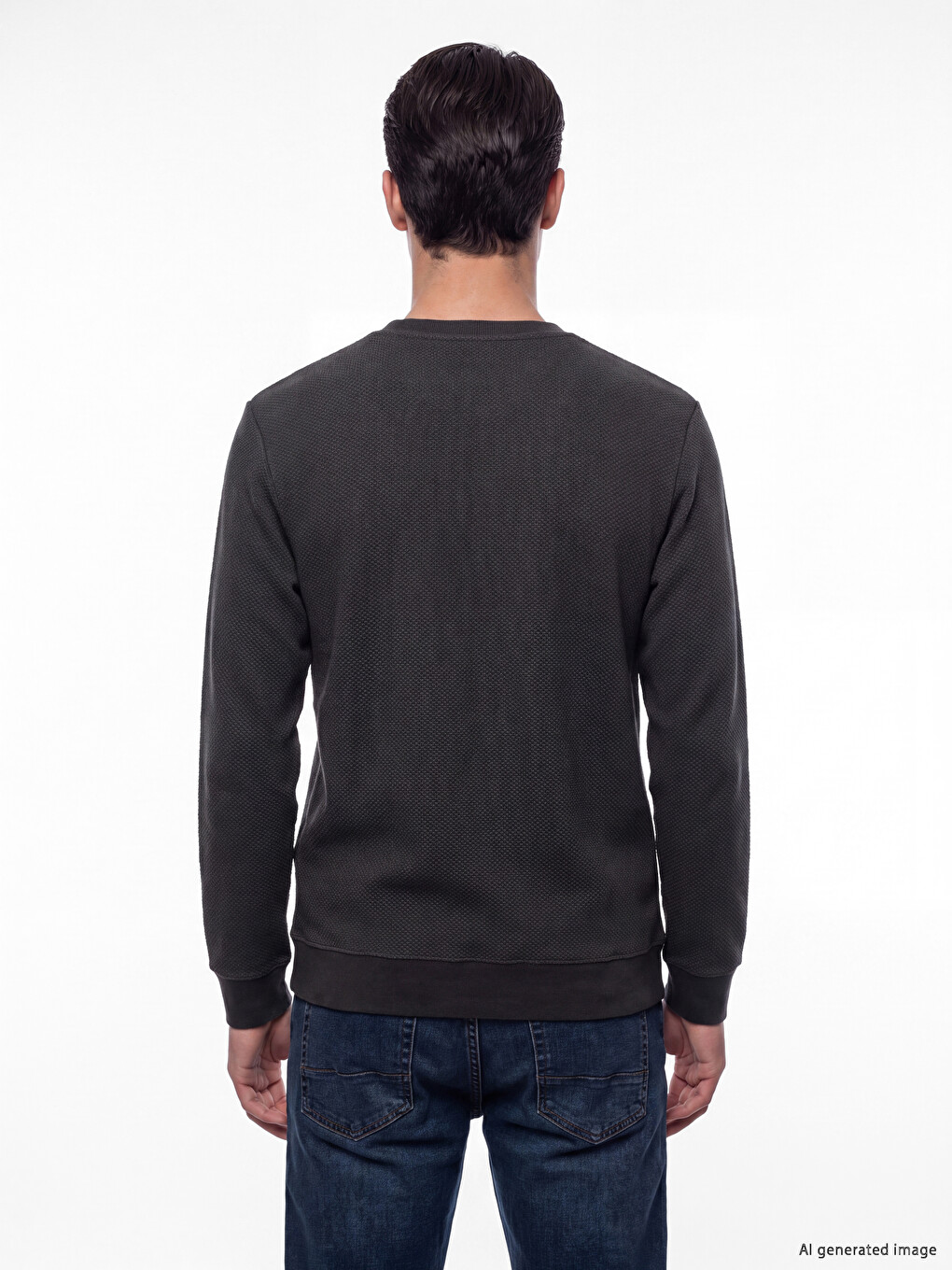 Antrasit Bisiklet Yaka Erkek Sweatshirt-2