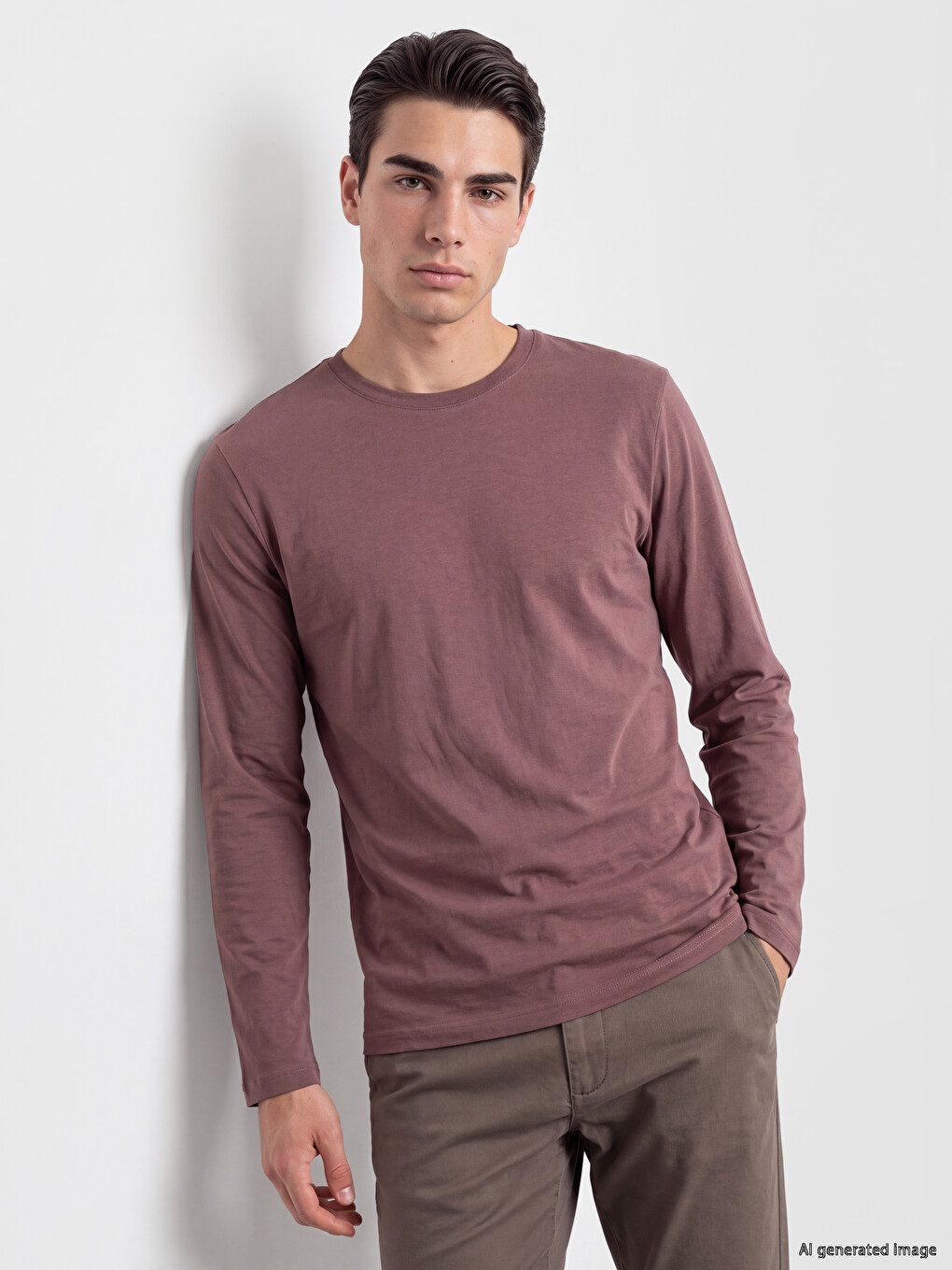 T-shirt Me Jakë Të Rrumbullakët Dhe Mëngë Të Gjata Për Burra