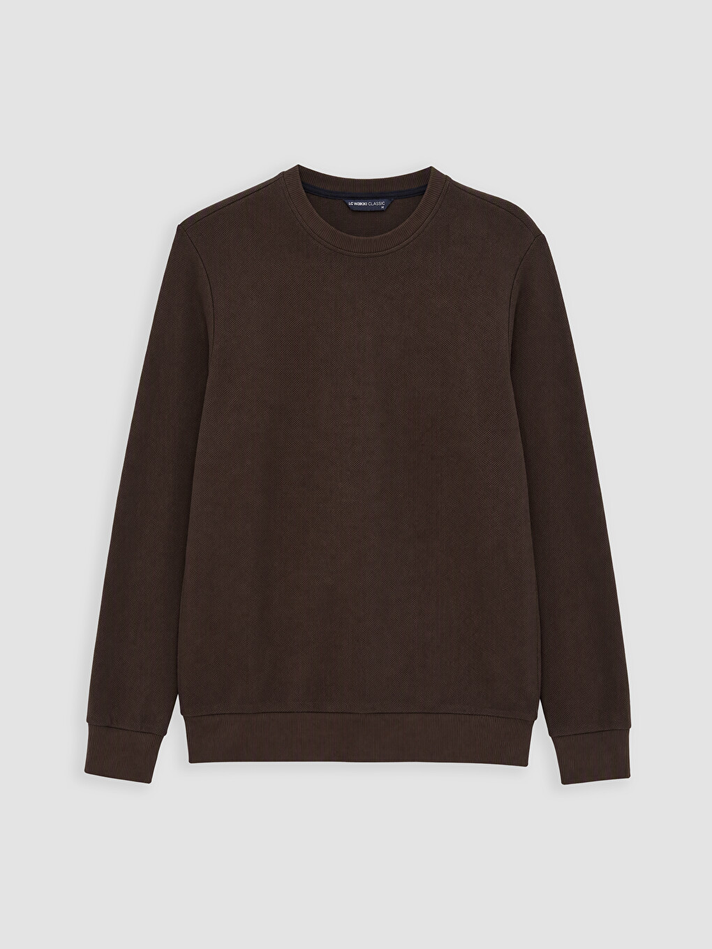 Kahverengi Bisiklet Yaka Erkek Kalın Sweatshirt