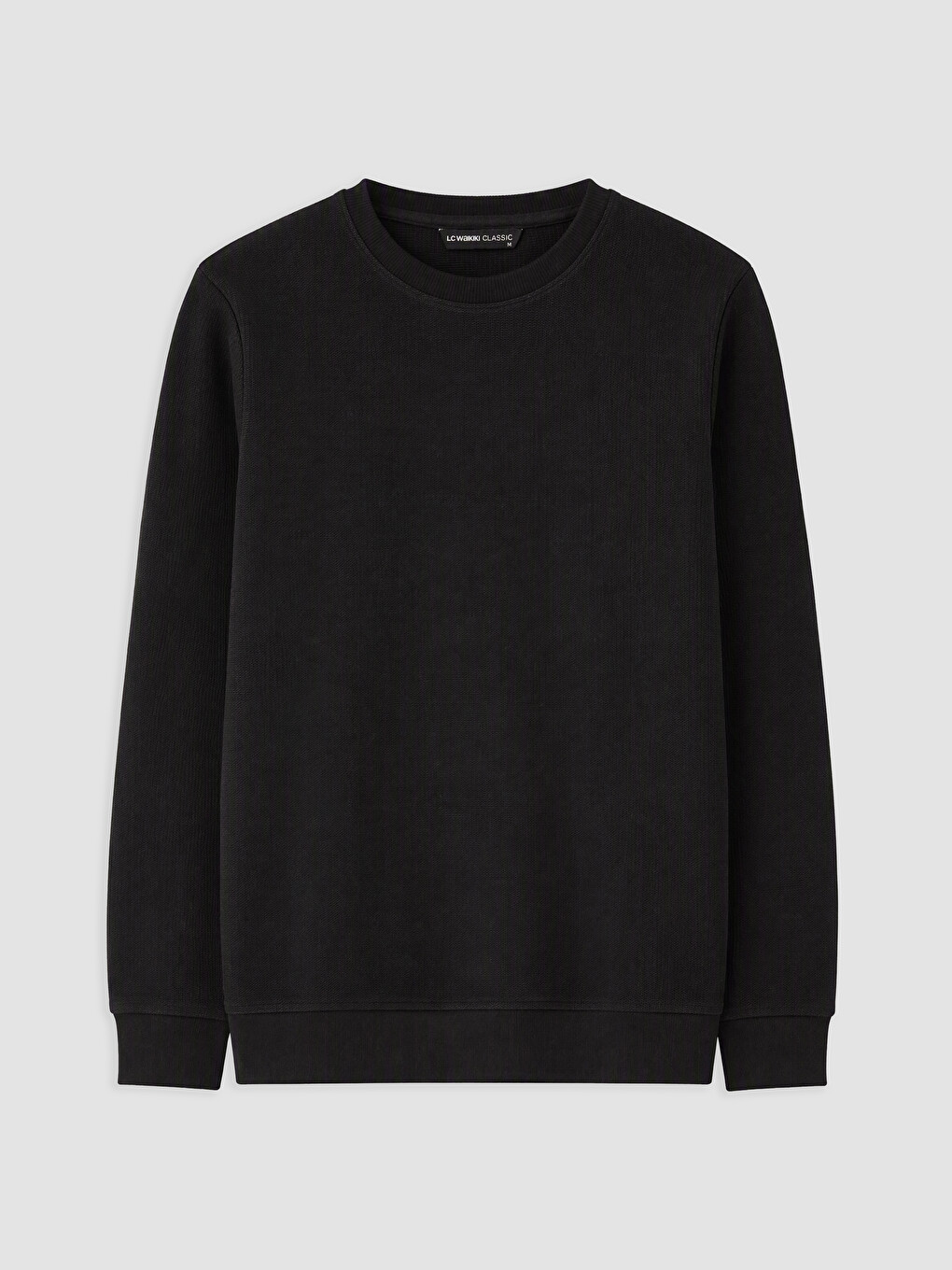 Siyah Bisiklet Yaka Erkek Kalın Sweatshirt
