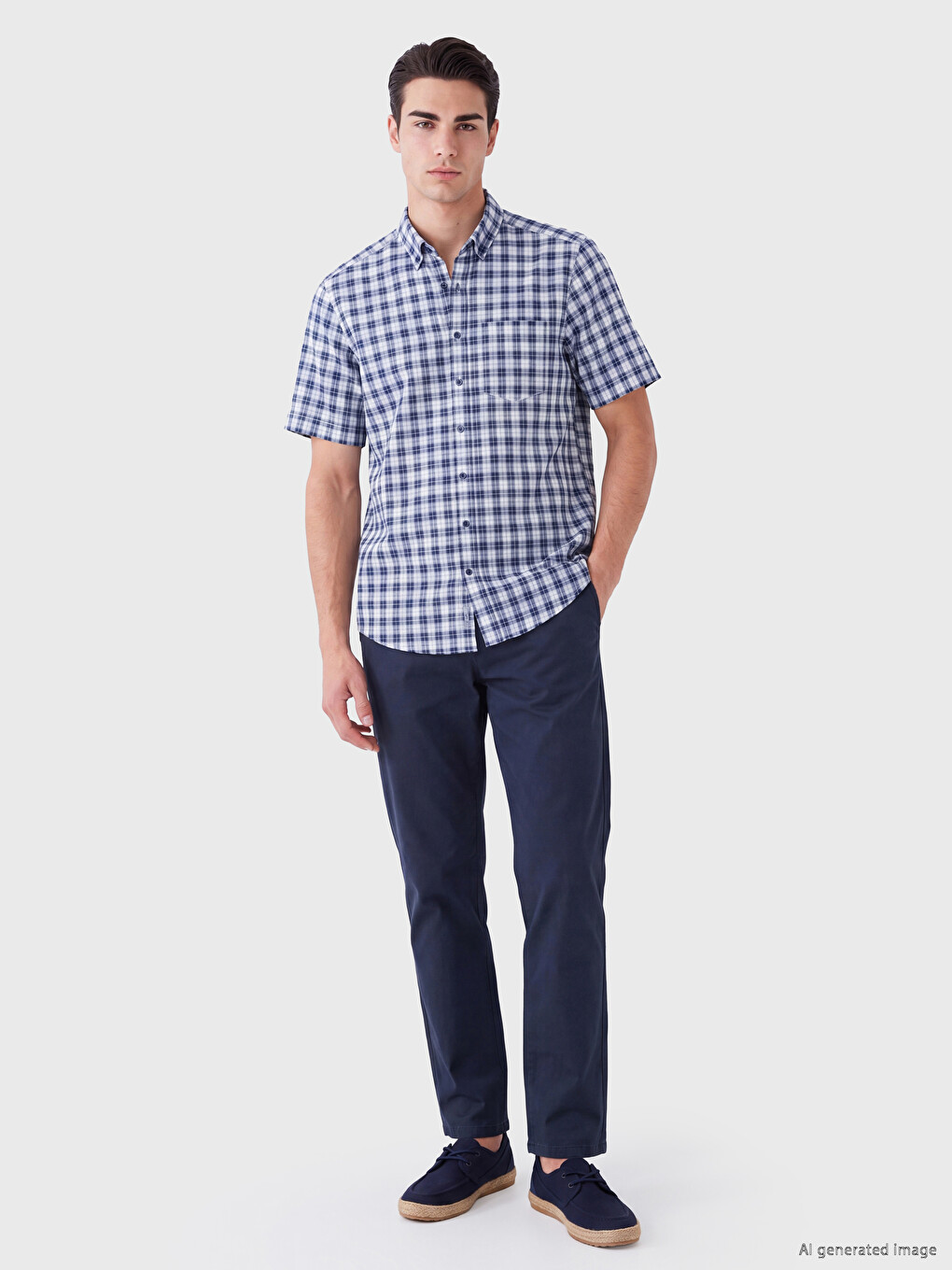Regular Fit Plaid Poplin Men's Shirt-1