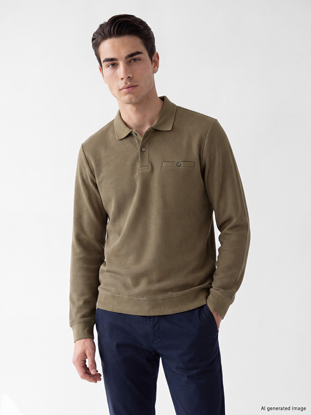 Kahverengi Polo Yaka Erkek Sweatshirt