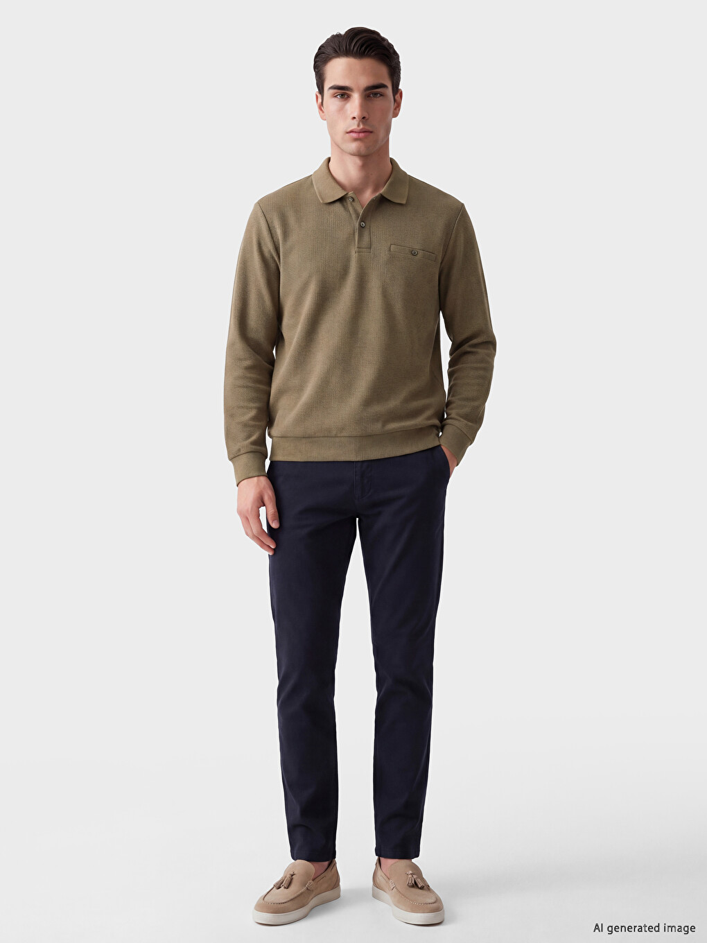 Kahverengi Polo Yaka Erkek Sweatshirt-1