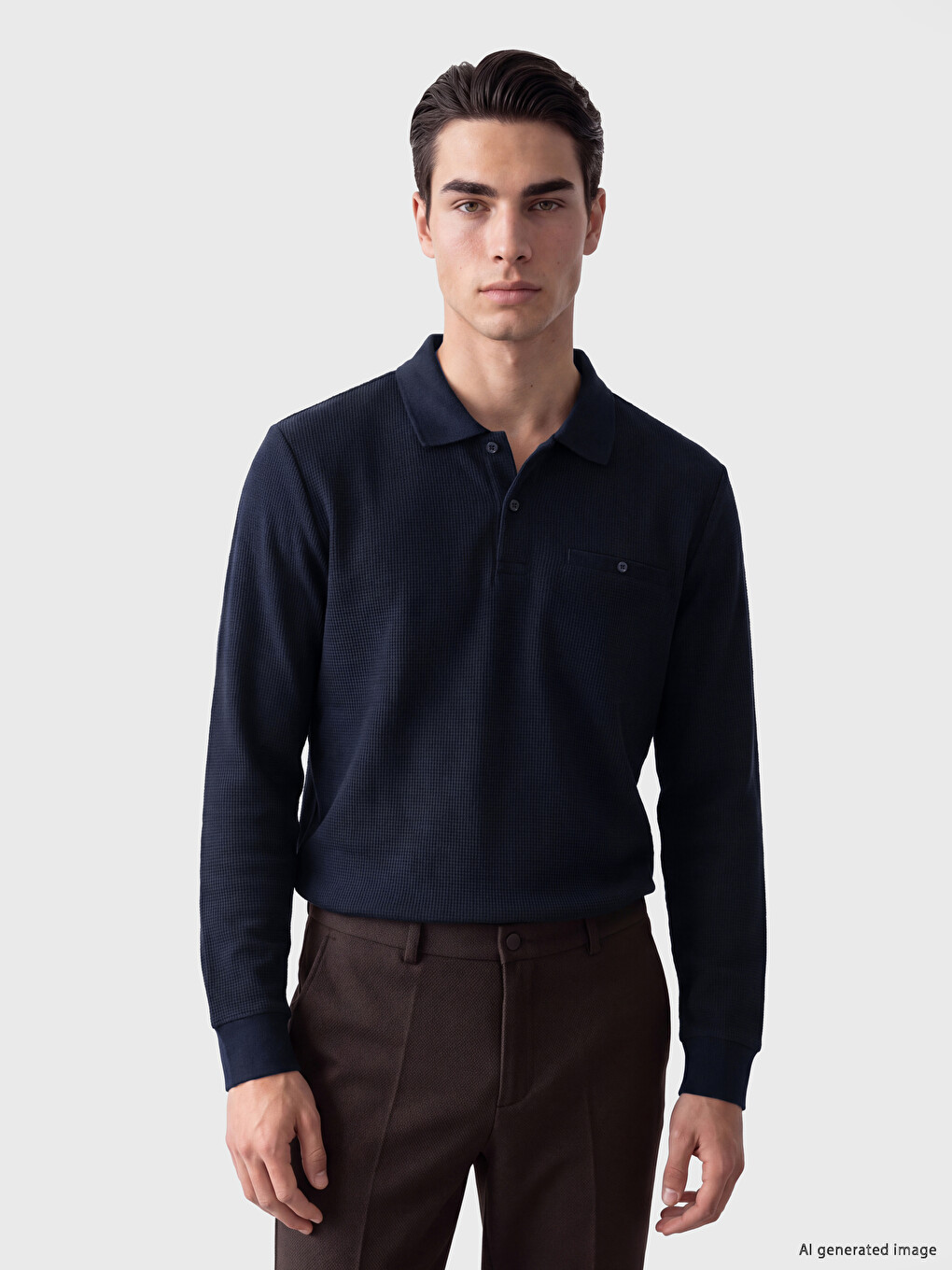 Lacivert Polo Yaka Erkek Sweatshirt