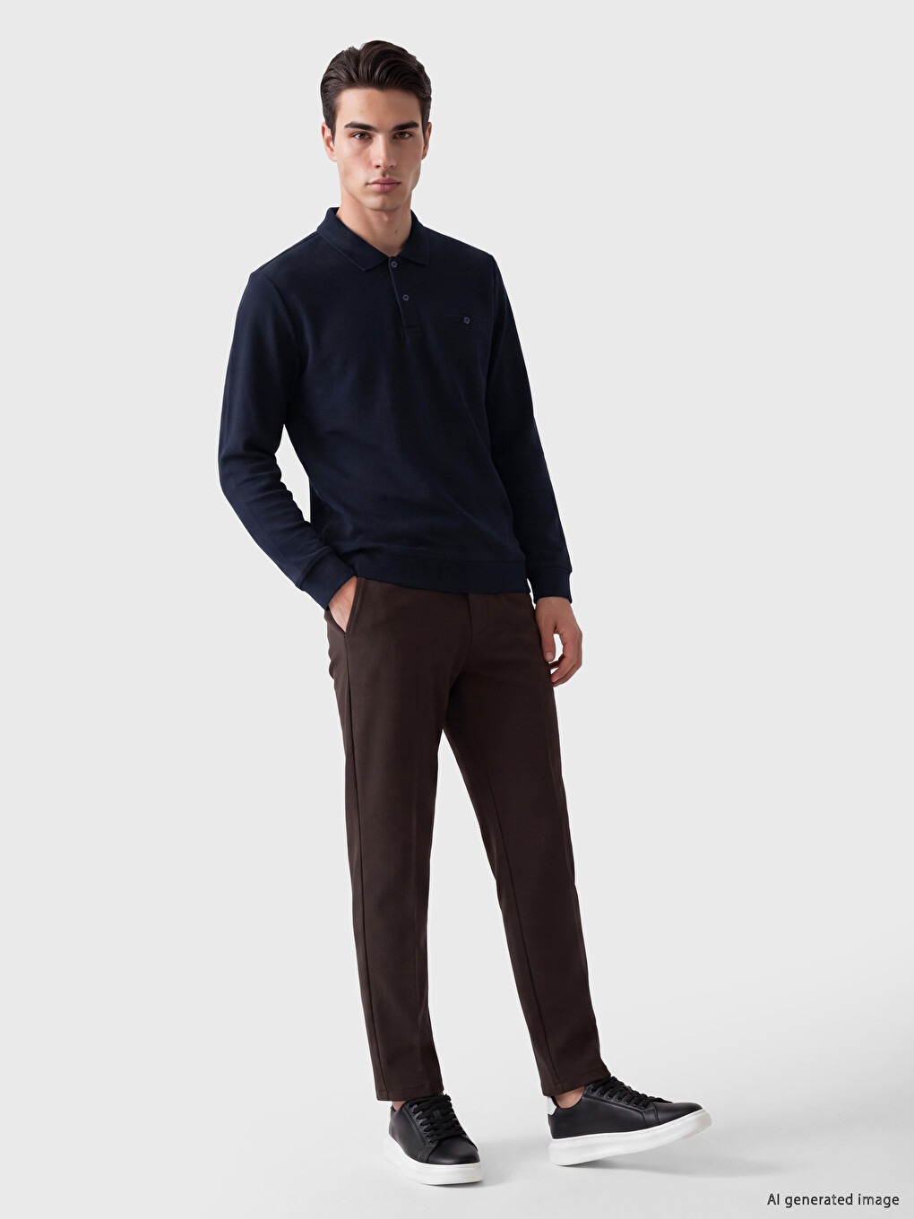 Lacivert Polo Yaka Erkek Sweatshirt-1