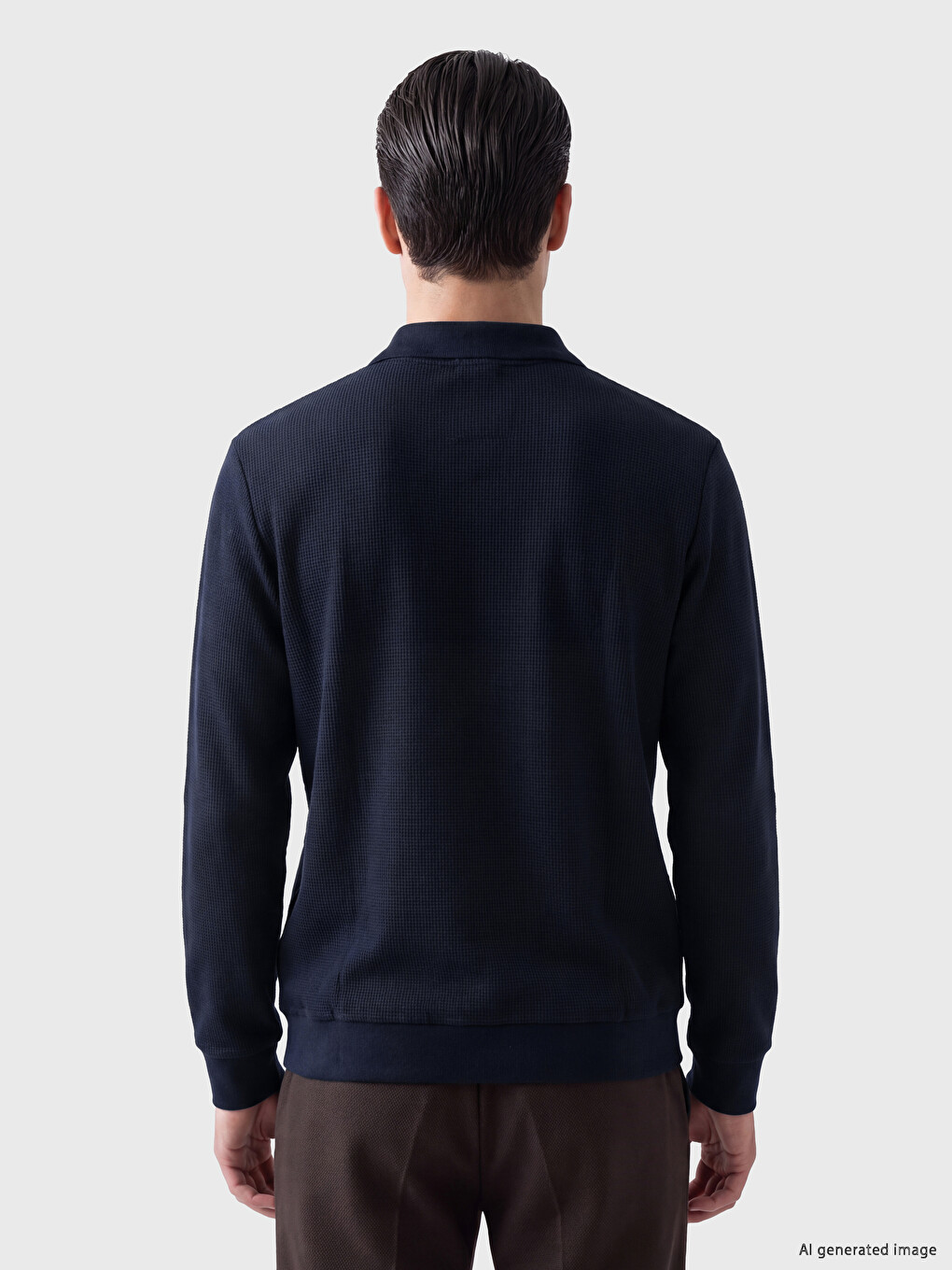 Lacivert Polo Yaka Erkek Sweatshirt-2