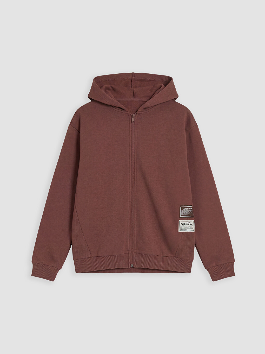 Kahverengi Kapüşonlu Erkek Çocuk Fermuarlı Sweatshirt