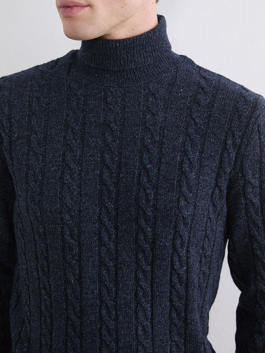 Lacivert Saç Örgüsü Desenli Triko Erkek Kazak-2