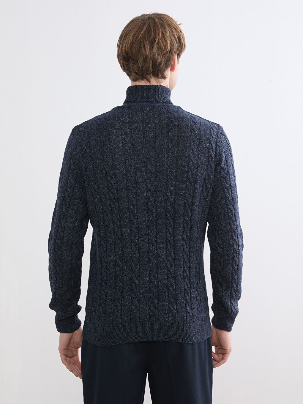 Lacivert Saç Örgüsü Desenli Triko Erkek Kazak-3