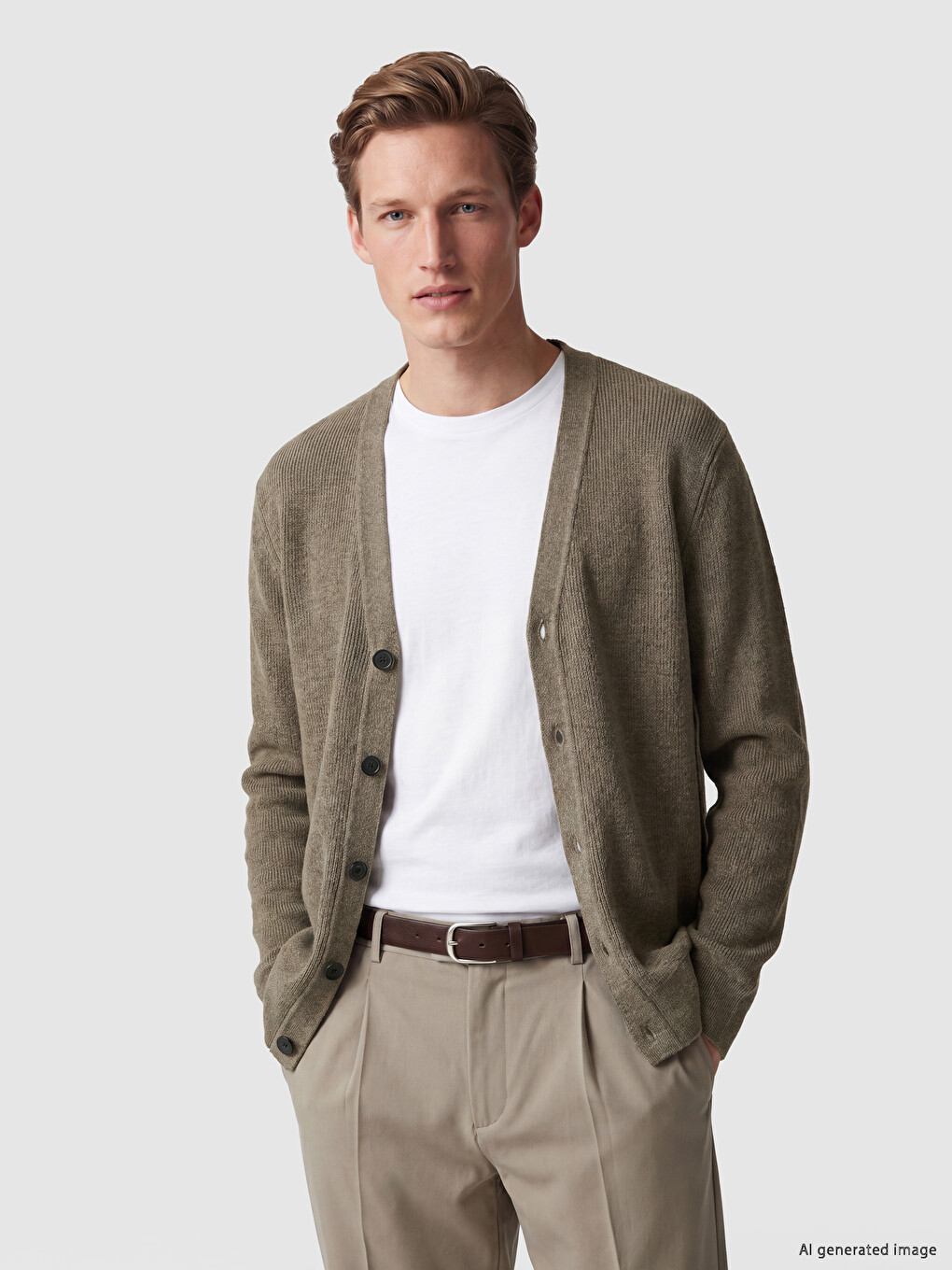 Man Beige Cardigan