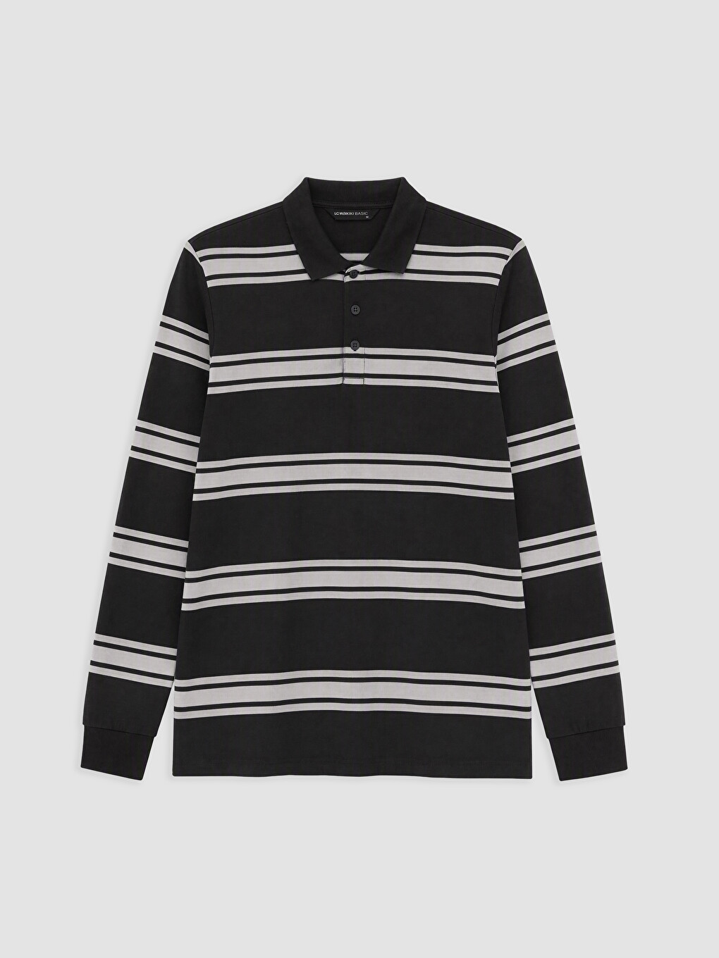 Antrasit Polo Yaka Çizgili Erkek Sweatshirt