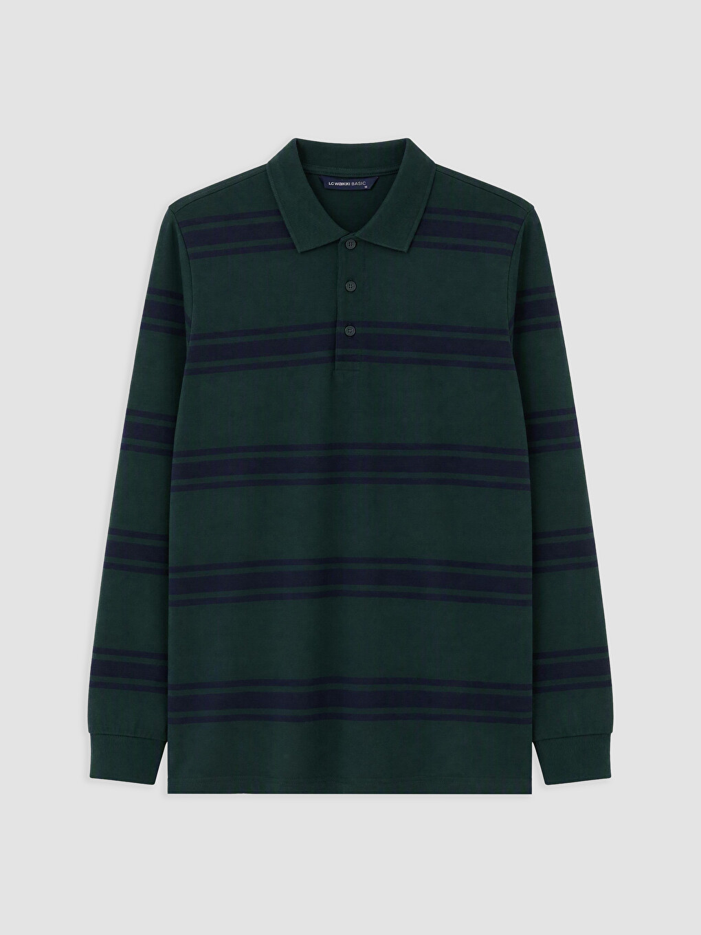 Yeşil Polo Yaka Çizgili Erkek Sweatshirt