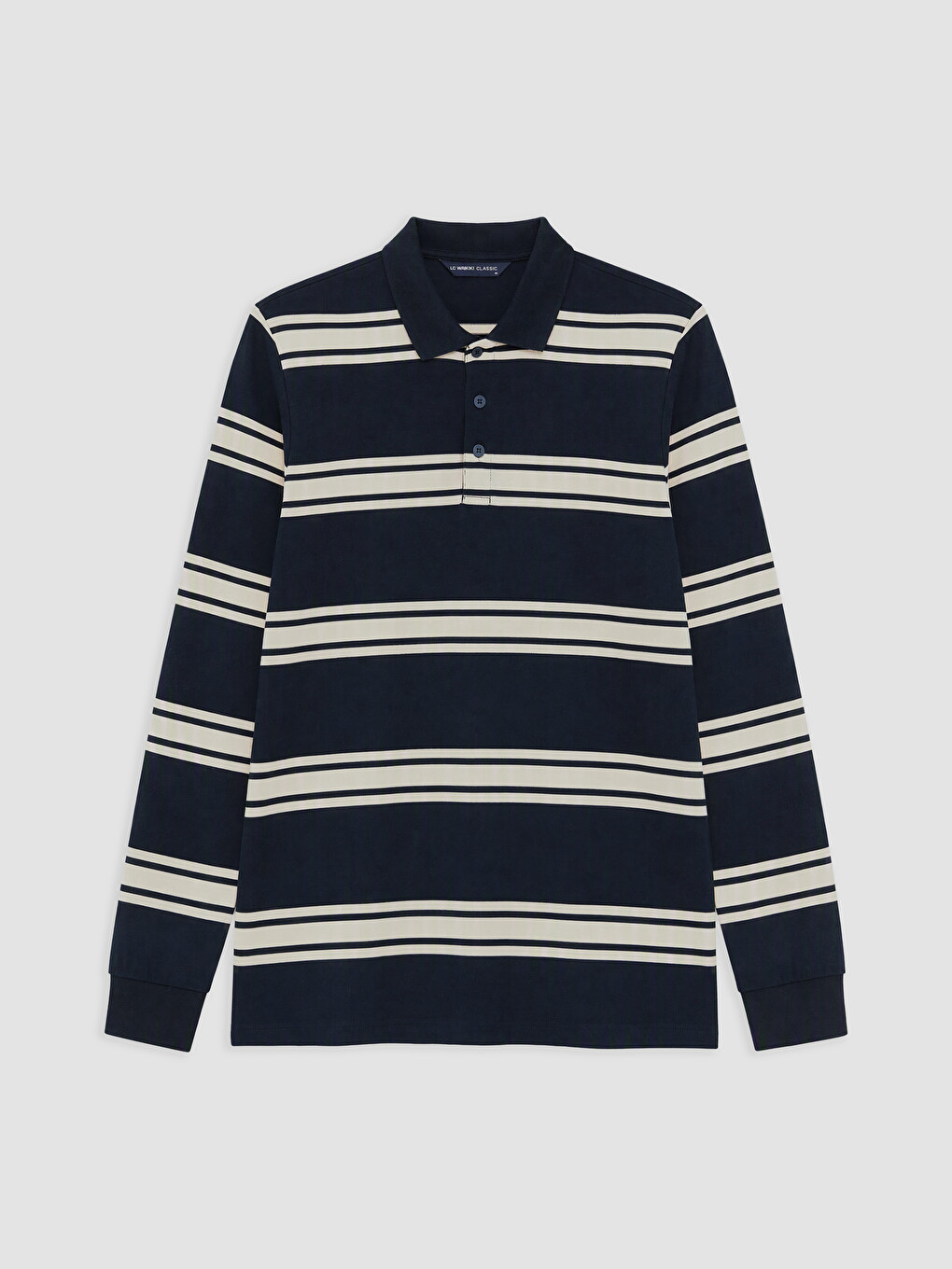 Lacivert Polo Yaka Çizgili Erkek Sweatshirt