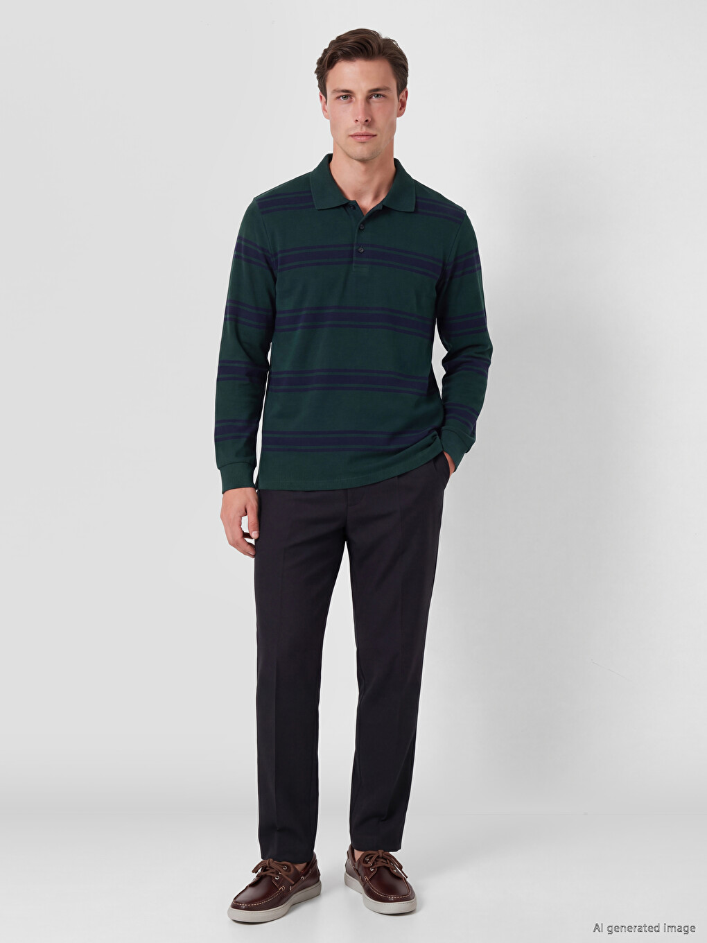 Polo Collar Striped Men's Sweatshirt-1