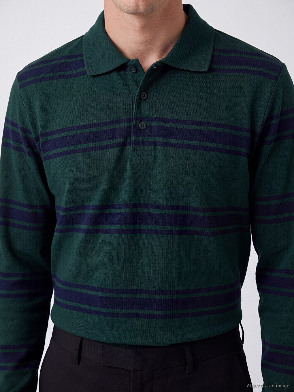 Polo Collar Striped Men's Sweatshirt-2