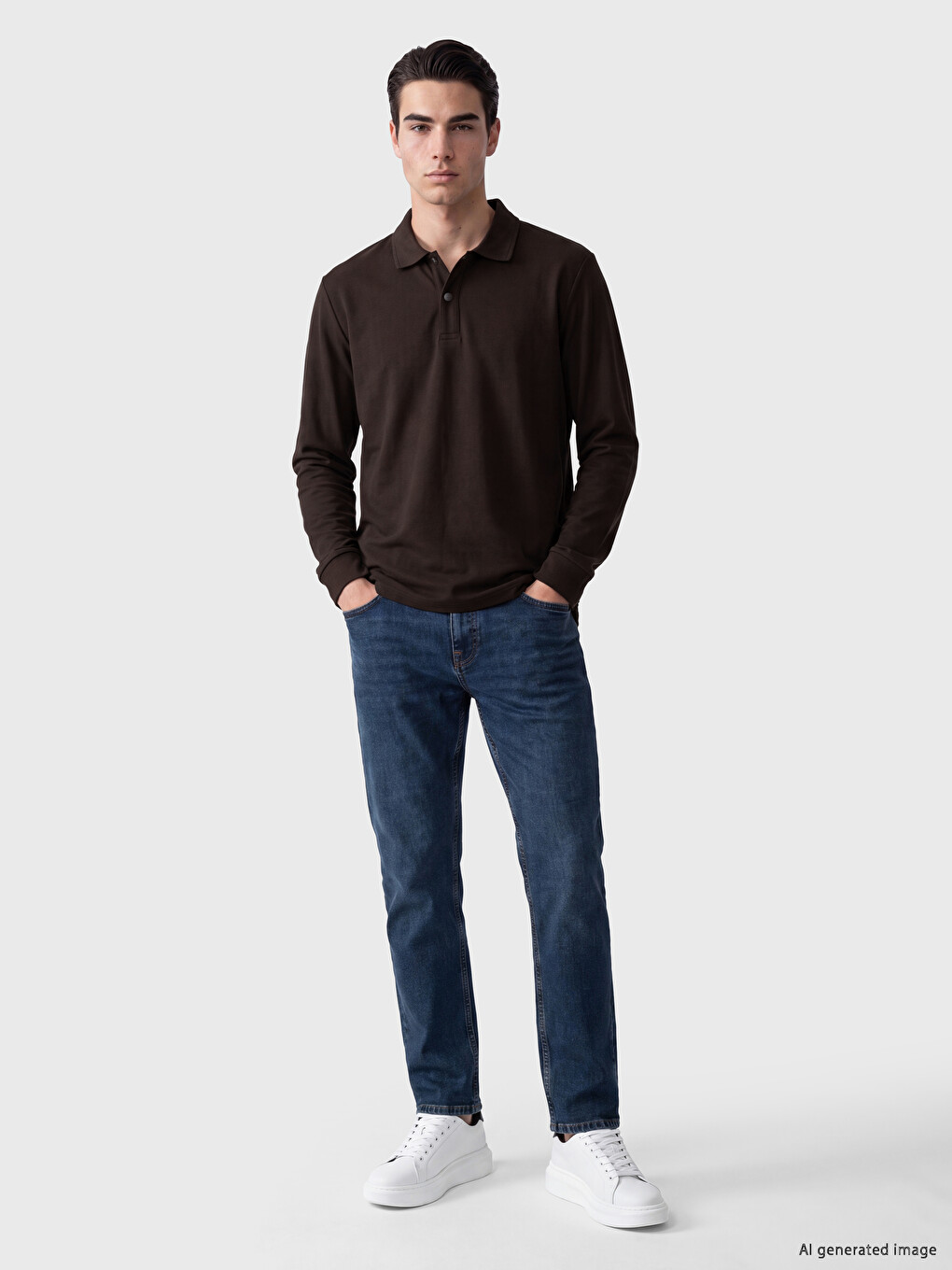 Kahverengi Polo Yaka Erkek Sweatshirt-1