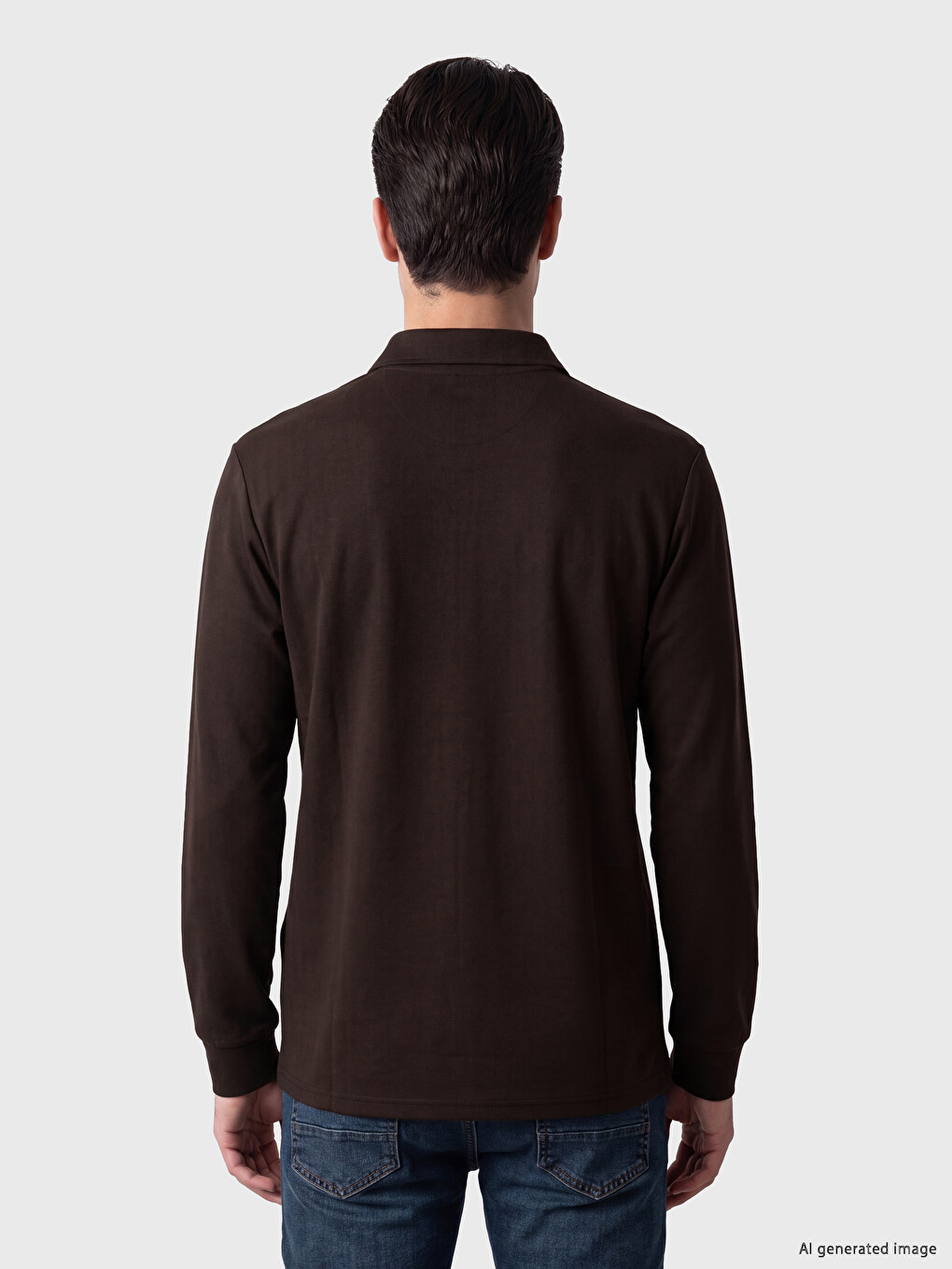 Kahverengi Polo Yaka Erkek Sweatshirt-2